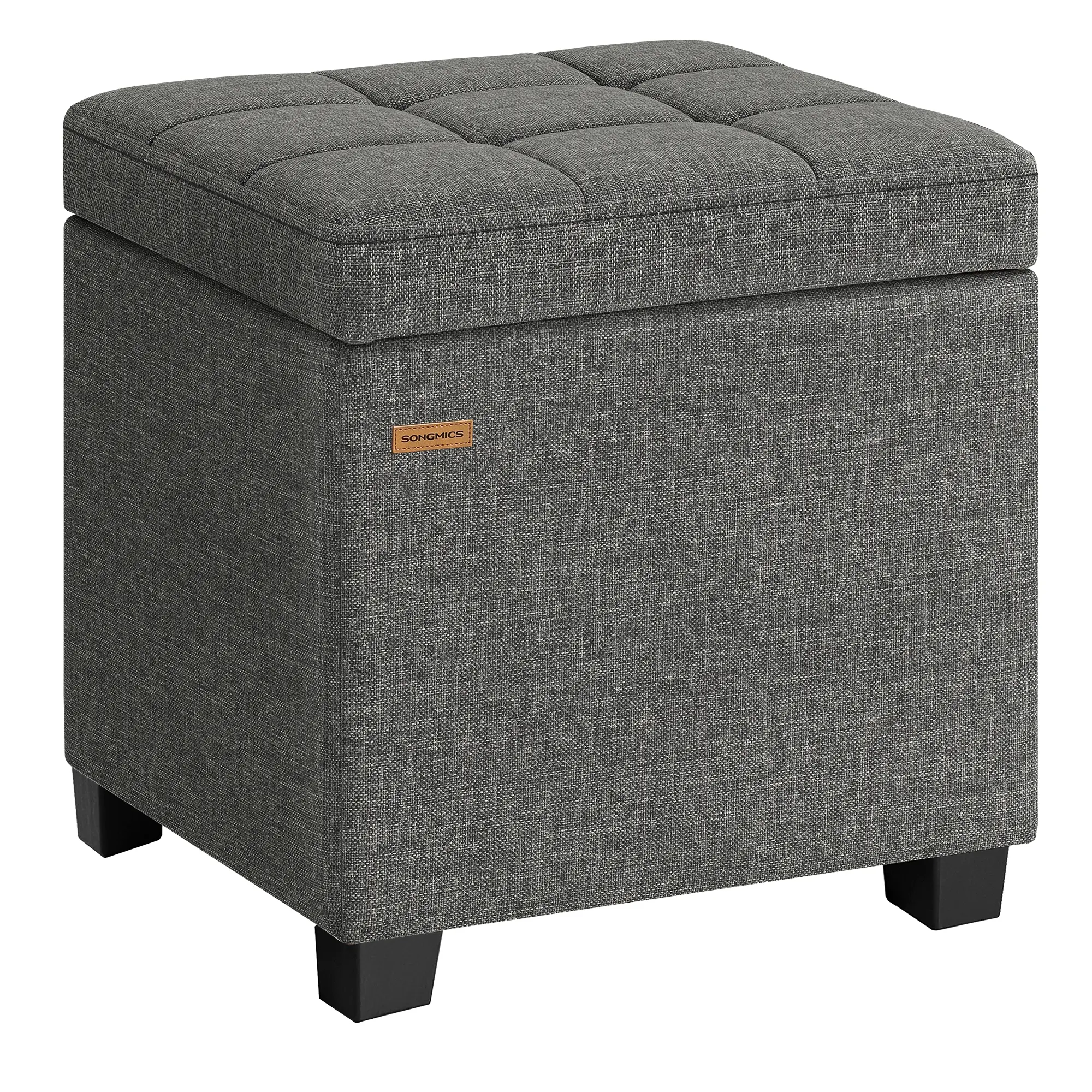 SONGMICS Square Storage Ottoman, Foot Stool Footrest with Legs, Ottoman Cube with Hinged Lid, for Living Room, Bedroom, 16.9 x 16.9 x 18.1 Inches, Linen-Look Fabric