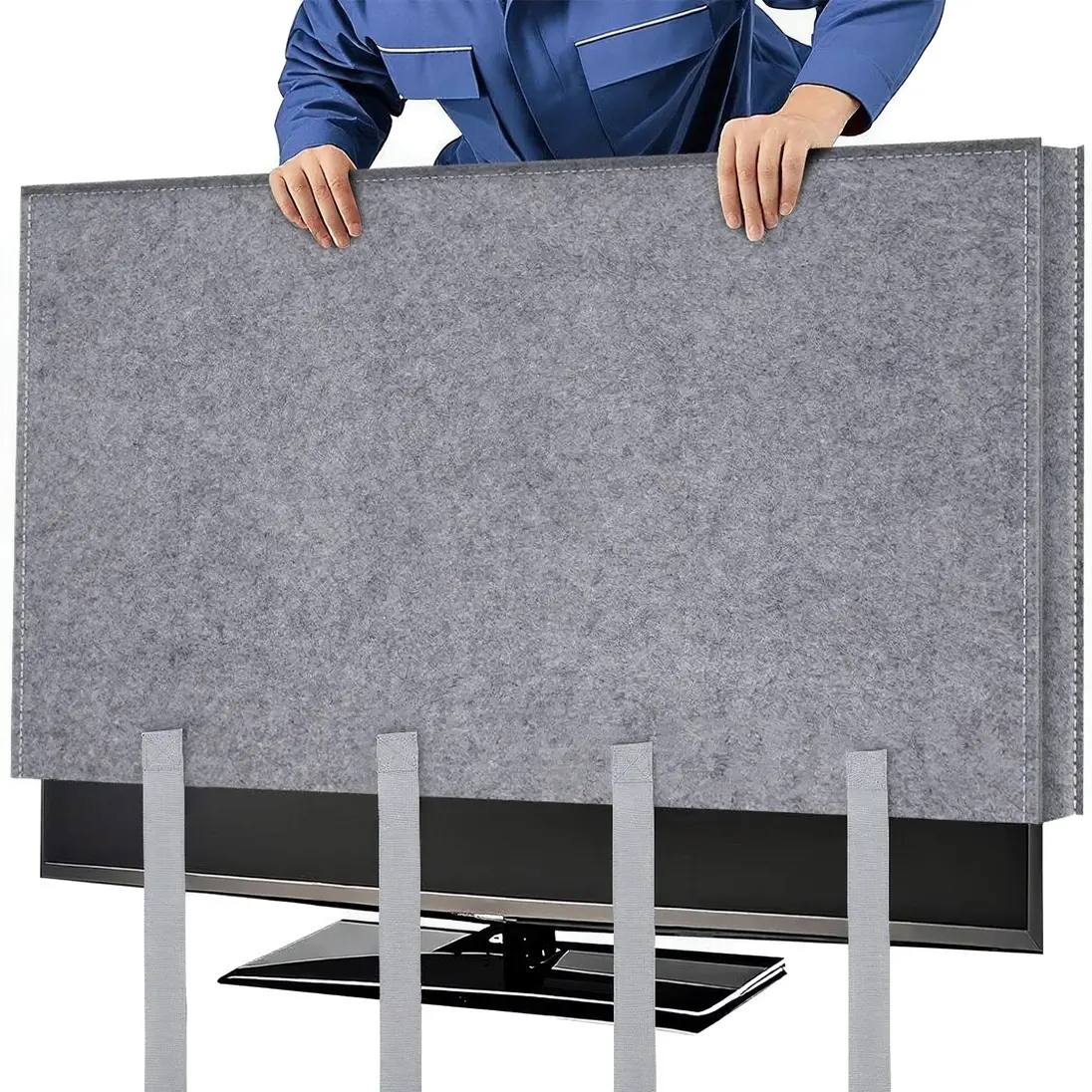 HOMEYA TV Moving Cover for 60-75in Flat Screen TV Heavy Duty Felt Screen Protector Anti-Scratch with Bottom Strap During House Moving,Storing, Painting or Home Renovation Packing Cushioning Supplies