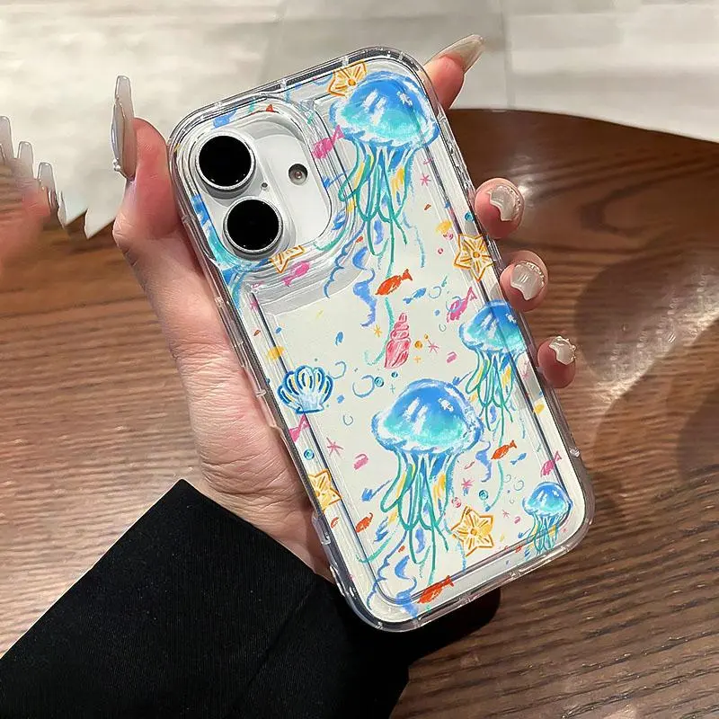 Jellyfish Pattern Clear Phone Case, Anti-slip & Shockproof Phone Protective Cover, Phone Accessory Compatible with iPhone 11 12 13 14 15 16 17promax. Compatible with galaxy S22-S24