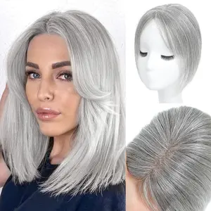 360 3D Cover Hair Topper with Bang Hair Clip with Thinning Hair, 10 Inch Fluffy Toppers Hair Pieces for Women Clip in Bang Black Hair Wiglets Upgrade Lace Base Premium Remy,7"*11"Large Coverage Highlight Hair Topper No Bangs
