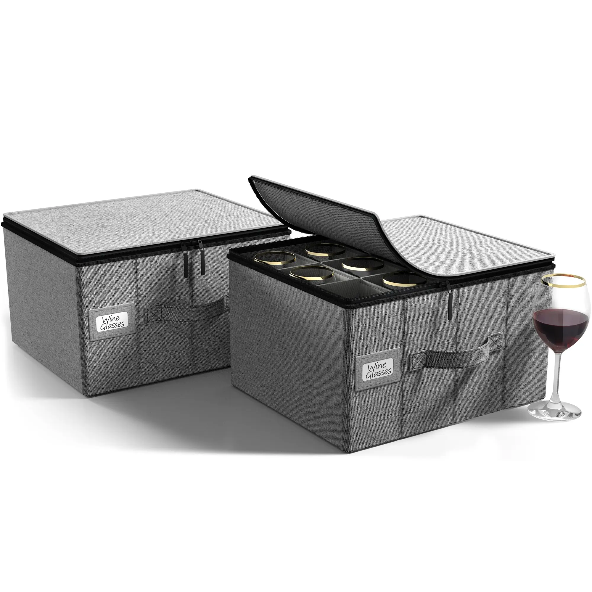 Sorbus Classic Foldable Rectangle Hard Shell Glass Stemware Storage Boxes with Dividers, Handle - 2 Packs, Holds 12 Crystal Flutes/Goblets - Home Organizer for Kitchen Pantry, Room - Storage Chest Organization Ideas