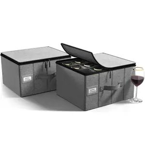 Sorbus Stemware Storage Cases Hard Shell Wine Glass Box with Dividers and Handle - Holds 12 Crystals Flutes Goblets - 2 Packs Organiser Room Window