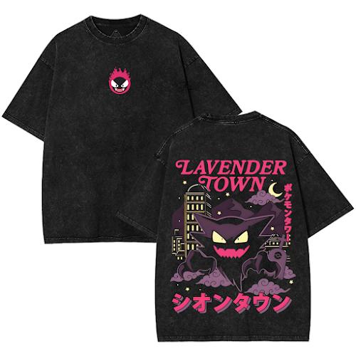 Retro 90s PKM Lavender Town Ghost Vintage Washed Graphic T-Shirt, Anime Double-Sided Oversized Tee, Unisex Heavyweight Cotton Streetwear Top, Manga Fan Merch Gift