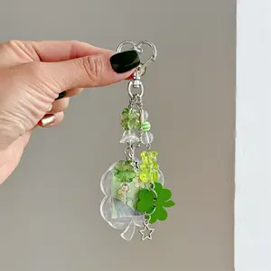 Lucky Four-Leaf Clover Keychain Cute Beaded Pendant Packaging Keyring Mobile Phone Lanyard Gift for Girls Hanging Key Chains