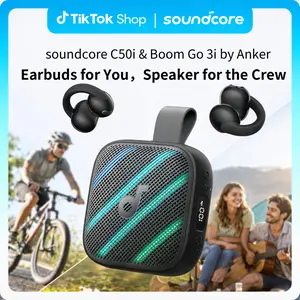 soundcore C50i & Boom Go 3i by Anker, Open-Ear Clip-On Earbuds & Portable Waterproof Speaker Bundle for Running, Gym, Outdoor Travel