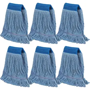 Commercial Mop  Refills 6 Pack, Heavy Duty  Loop End Mop Heads for Industrial Floor Cleaning, Super Absorbent String Mop Replacements for Restaurant, Garage, Warehouse (16oz)