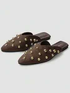 Metal Ball Toe Flat Shoes for Women, Street Style Date Commute Mules, Comfortable and Stylish Footwear for Everyday Wear