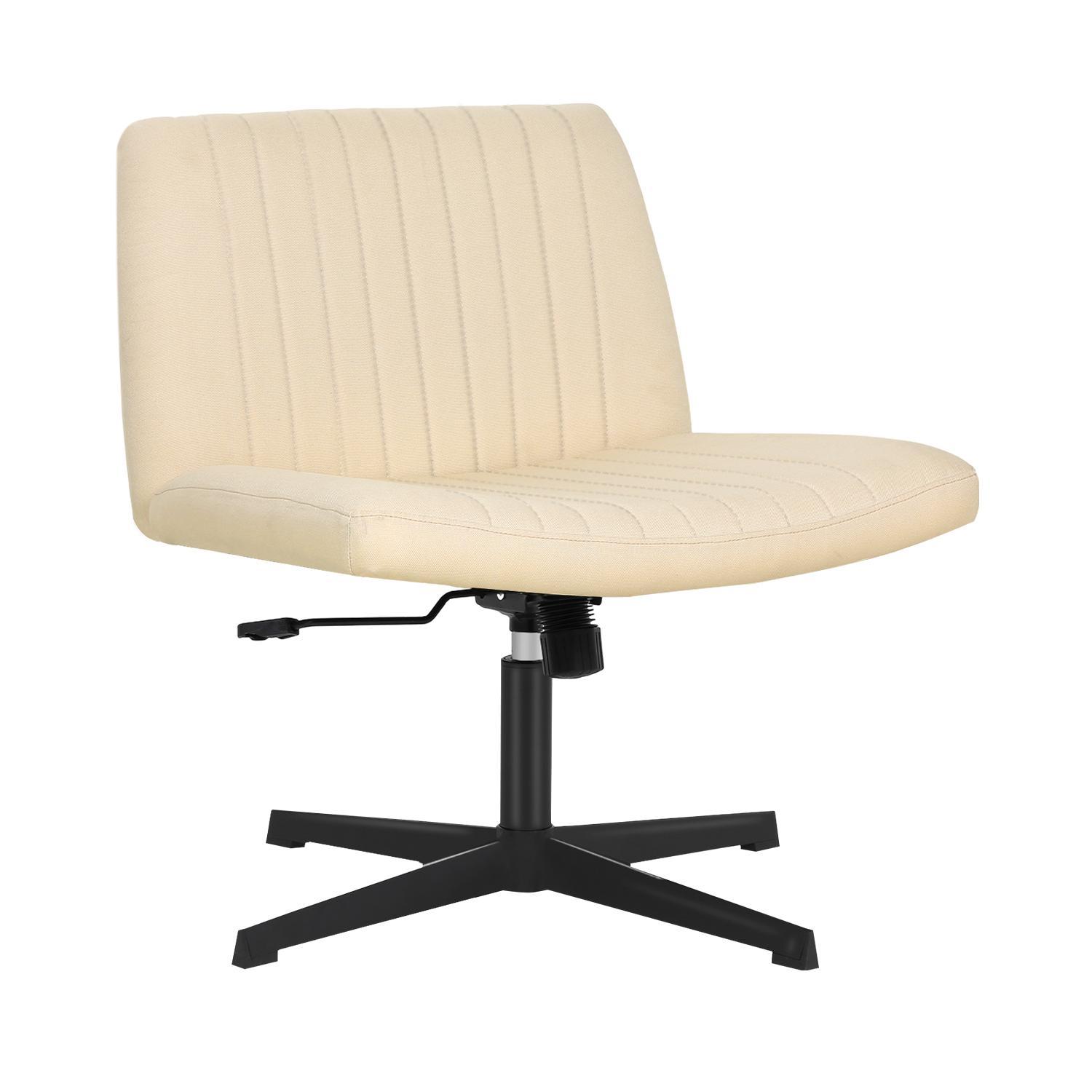 FDW Criss Cross Chair Armless Cross Legged Office Desk Chair Adjustable Swivel Ergonomic Gaming Chair No Wheels Backrest with Wide Seat Native Sponge Computer Task Vanity Chair for Home Office