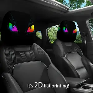 2D flat (no filler) colorful cat's eye pattern, car head pillowcase, seat head protective cover for all models, interior decoration accessories, car seat headrest cover for travel and daily commuting, ideal gift for drivers and passengers
