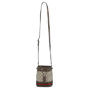 Gucci Ophidia Vintage GG Logo Stripe Drawstring Bucket Bag for Women, Canvas and Leather, Ebony