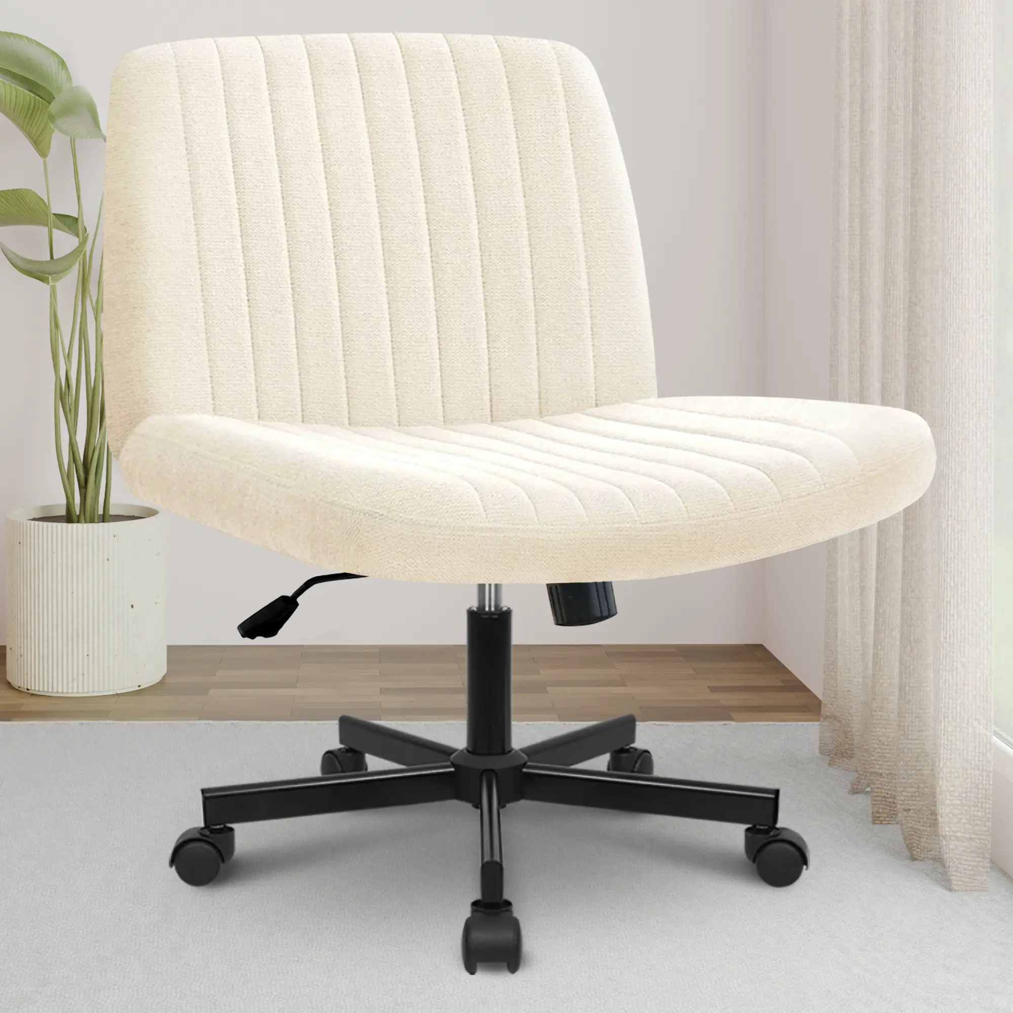 NEO CHAIR Criss Cross Chair Armless Office Desk Chair with Wheels Swivel Modern Ergonomic Vanity Adjustable Wide Comfy Computer Chairs