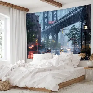 Rain-Washed City Scene Wall Tapestry - Polyester Woven No-Electricity Wall Hanging with Architecture Theme for Living Room, Bedroom, Office Home Decor Art Decoration Design