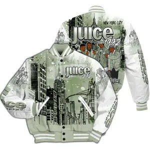 Seafoam Sneaker Match Varsity Jacket Juice Graphic Design, Trendy Streetwear Style, Casual Urban Outfit