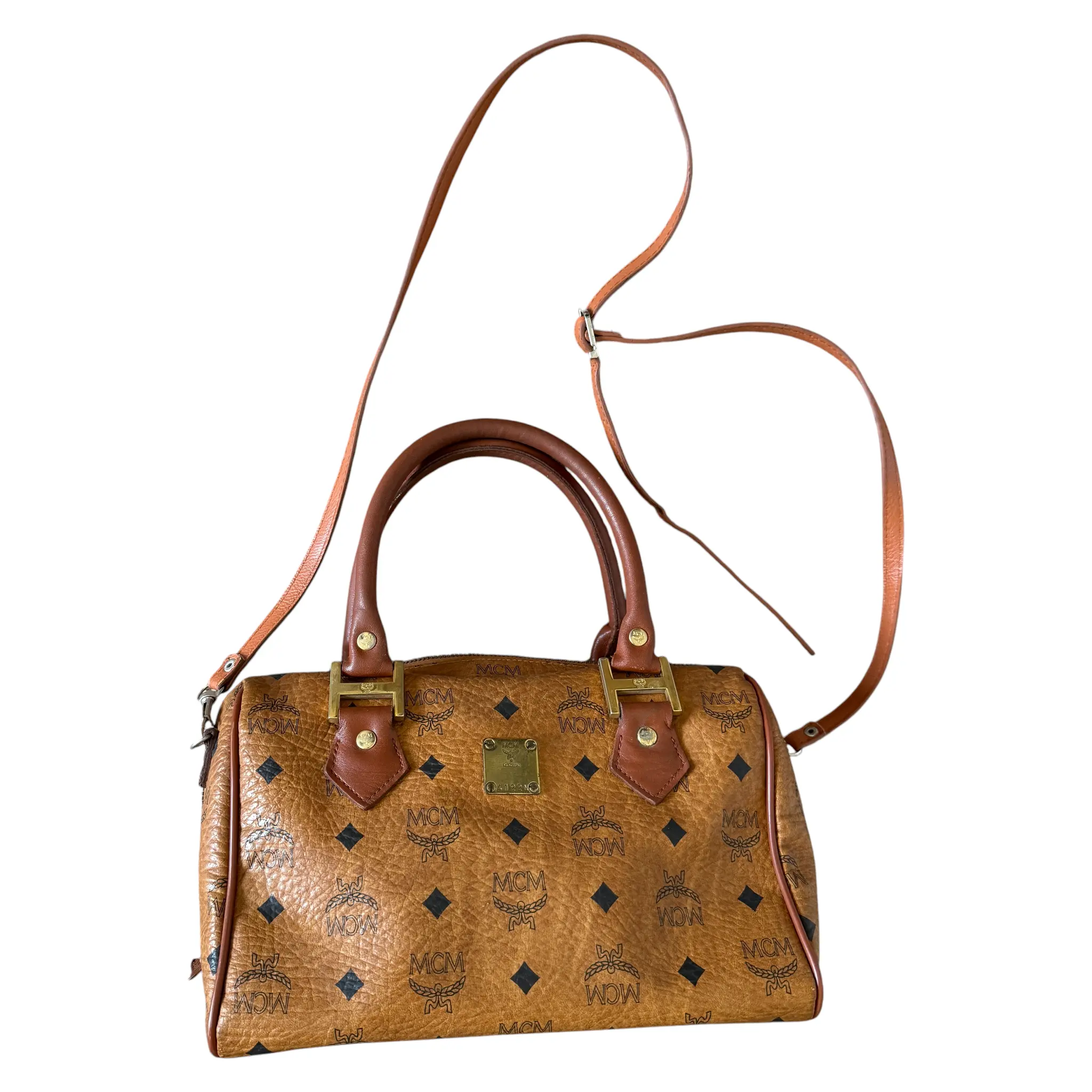 Pre-owned MCM Visetos Crossbody Bags 2 way boston crossbody bag Authentic with COA 11x75x65