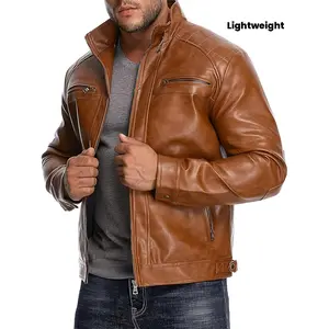 Men's Retro Motorcycle Jacket with Zipper Pockets Non-Stretchy Fabric H-Shaped Cut for Motorcycle Riding Halloween Parties Casual Wear Spring Autumn Outerwear Durable Retro-Style Jacket