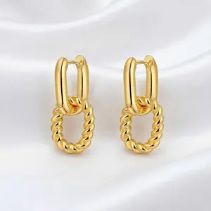18K Real Gold Plated Interchangeable Twisted Hoop Earrings For Women Hypoallergenic Waterproof Long Lasting Color Retention Minimalist Convertible U Shape Huggie Hoops Tarnish Resistant Daily Wear Jewelry Gift For Her