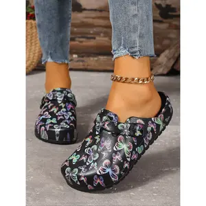 Women's Fashion Print Eva Casual Clogs, Summer Anti-Slip Slip Resistant Work Shoes, Lightweight Flat Soft Sole Adjustable Buckle Closed Toe Beach Garden Fall