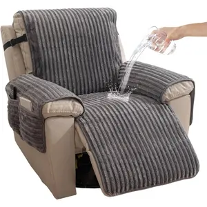 FUANGUI Faux Fur Recliner Chair Covers Non-Slip Waterproof Recliner Covers That Stay in Place Warm Thick Lazy Boy Recliner Cover for Dogs Furniture Protector Pet Friendly (Brown, 23'')