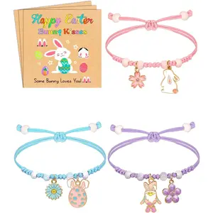 Easter Gifts for , 3 count Adjustable Bunny Charm Bracelets with Bunny Card, Cute  Bracelet Easter Basket Stuffers for Teens Women