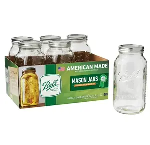 64 oz Wide Mouth Glass Mason Jars with Lids and Bands, 6-Pack Half Gallon Canning Jars for Food Storage, Pantry Organization, Juice, Pickling & DIY Crafts