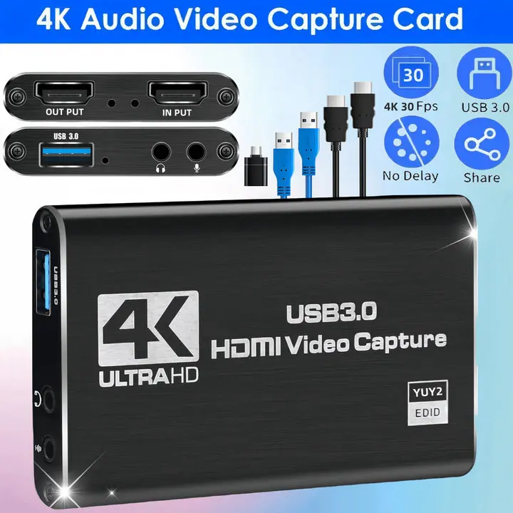 4K Capture Card for Streaming, Full HD 1080P 60FPS USB Cam Link Game Audio Video Capture Card  to USB 3.0 Video Capture Card to USB No Delay Share Video Game Capture for Streaming Works for PS5/Switch/Camera/PC/OBS #SummerVibes
