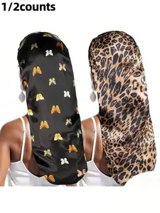 2/1pcs Satin Butterfly Print Long Sleep Cap, Luxury Satin Silk Sleep Cap With Adjustable Drawstring, Comfortable Fit, Christmas Gift Hair Sleep Cap Sleep Bonnet