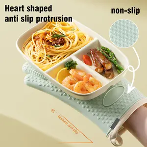 Heatproof Kitchen Gloves Silicone Oven Mitts Padded Cotton for High Temperature Protection Non-Slip Texture Anti-Slip