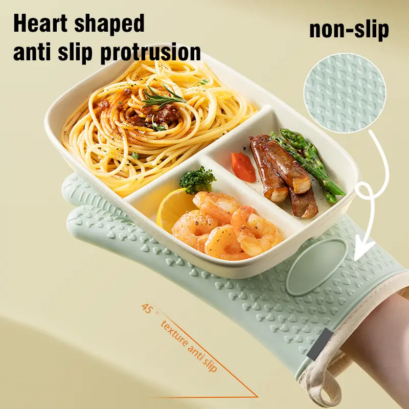 Heatproof Kitchen Gloves Silicone Oven Mitts Padded Cotton for High Temperature Protection Non-Slip Texture Anti-Slip
