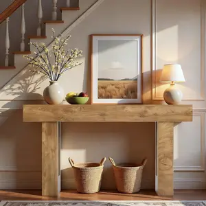 63-in Farmhouse Console Table with Storage, Natural Wood Grain & Tree Scars, Rectangular Wooden Sofa Table for Entryway, Living Room