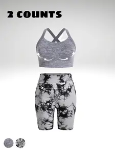 Plus-Size Women's 2-Piece Sports Set – Cross-Shoulder Strap Outfit for Chest Lift, Waist Shaping & Tummy Control