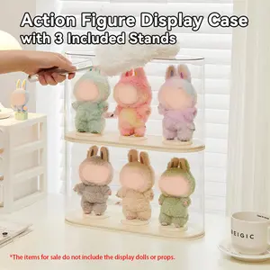 Trendy Plush Keychain Display Case with 3 Independent Stands, Stackable and Combinable, Suitable for Plush Keychains and Figurines like Labubu, Skullpanda, DIMOO, HIRONO, MOLLY, Stylish Keychain