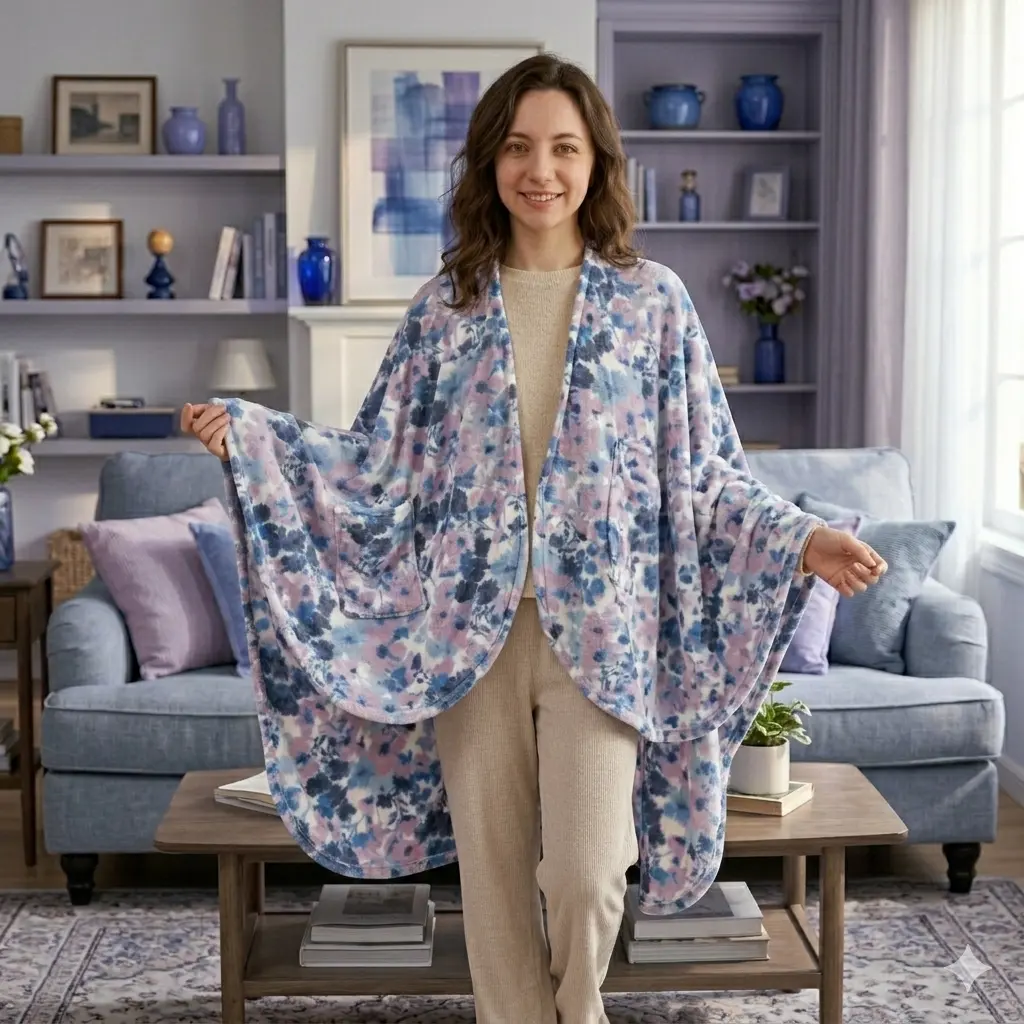 SummerWins Soft Floral Wearable multifunctional Blanket Wrap with Pocket – 58"×64" Ultra Soft Cozy Sweatshirt Blanket