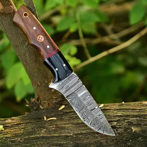 Custom Handmade Fixed Blade Damascus Knife - 8 Inch  Rose Wood & Micarta Handle Knives For Camping, Hiking, Bushcraft Knives With Leather Sheath