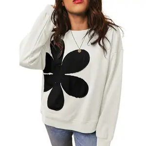 Dokotoo Womens Tops 2026 Long Sleeve Floral Pullover Sweatshirt Casual Crew Neck Oversized  Blouses