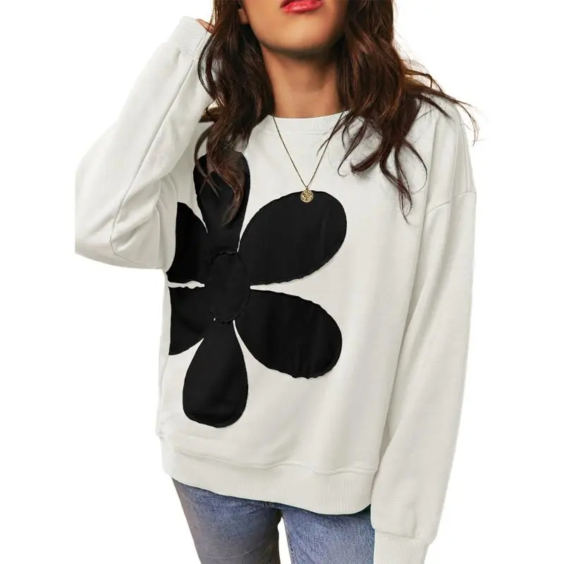 Dokotoo Womens Tops 2026 Long Sleeve Floral Pullover Sweatshirt Casual Crew Neck Oversized  Blouses