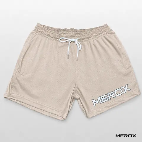 MEROX Tan Beige 5-Inch Mesh Shorts for Men and Women, Unisex Breathable Athletic Gym Shorts with Zipper Pockets, Adjustable Elastic Drawstring Waist and No Liner, Workout, Running, Basketball and Casual Streetwear, S-XXL