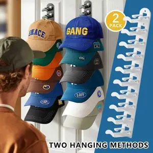 2 Pack Hat Rack for Baseball Caps Wall-mounted Hold up to 20 Hats, Hat organizer for Wall Closet Door and Bedroom Hat Hook for Wall Multilayer Hat Hanger Strong Adhesive or nail Two Operation Methods Space-saving Multilayer Cap Holder for men