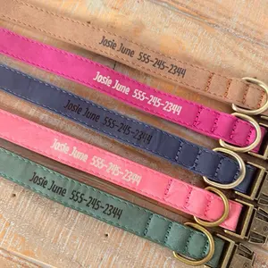 Personalized Dog Collar, Leather Pet Collars with Brass Hardware