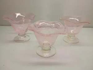 Vintage Studio Art Pink Bubble Glass Ruffled Compote Dish (3 Pieces)