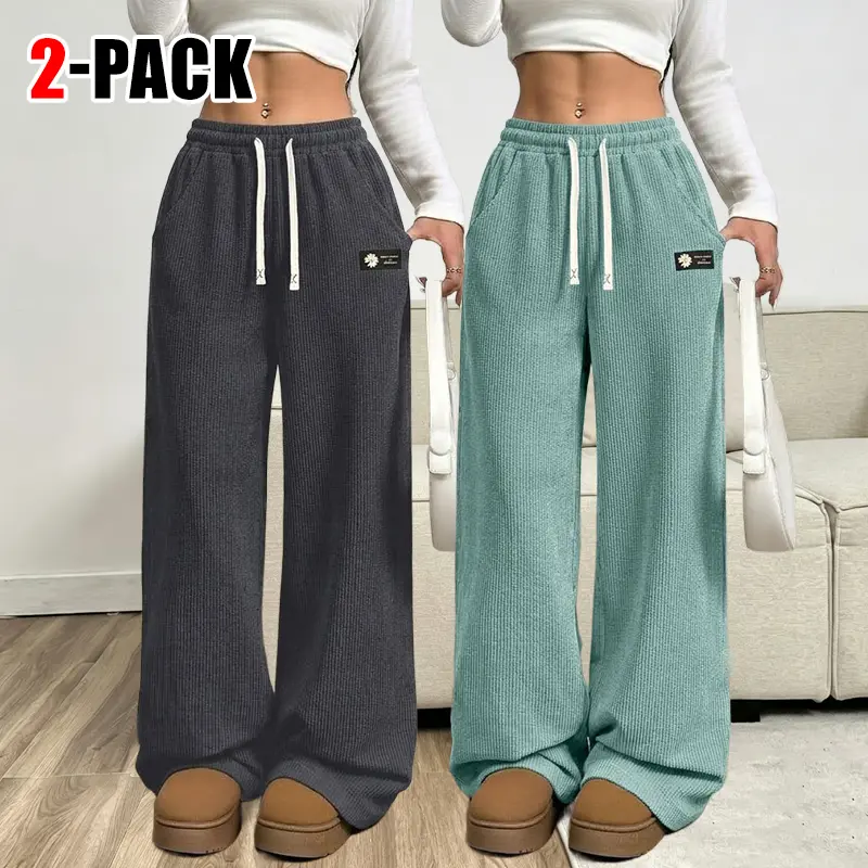 Women's 2-Pack Basic Corduroy Athletic Trousers - All Seasons, Solid, Drawstring, Pockets, Breathable, Comfortable, Minimalist Sweatpants, Multi-Size Women's Clothes for Everyday Activities