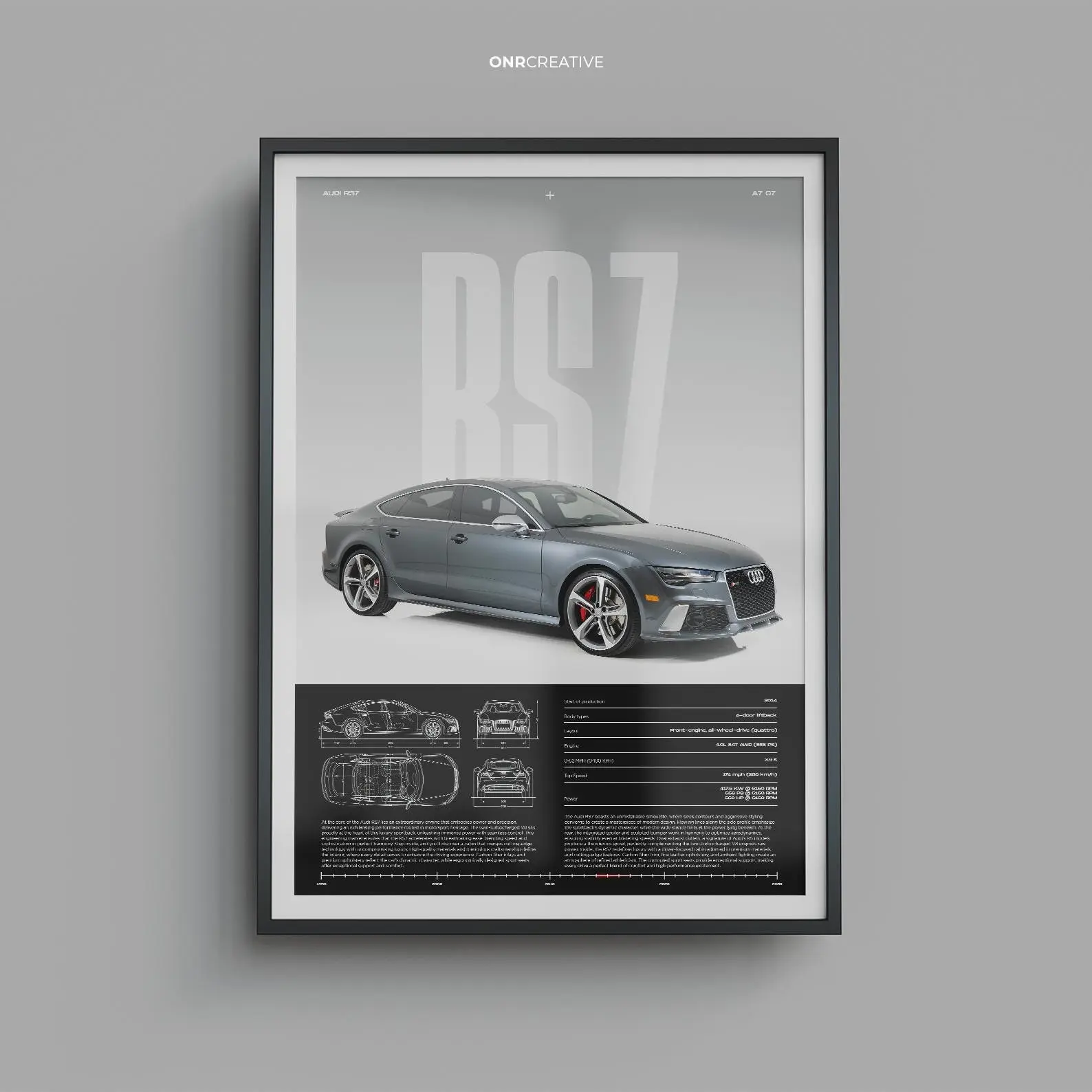 Audi RS 7 Print | Audi RS7 | Physical Print Car Print | Hyper Car Poster | Super Car Print | Art Print | Car Poster | Home Decor | WallDecor