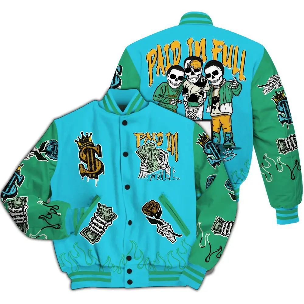 Dance Volt Air Force 1 Low Varsity Jacket, Fire Everybody Paid In Graphic Baseball Jacket, All Over Print Letterman Jacket, Retro Streetwear Inspired Outerwear, Unisex Sports Apparel, Modern Casual Wear