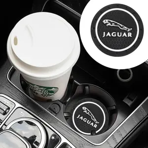 2PCS Jaguar Car Cup Holder Coasters Jaguar Logo Anti-Slip Silicone Pad Mat For Jaguar F-Pace XE XF XJ Auto Interior Accessories