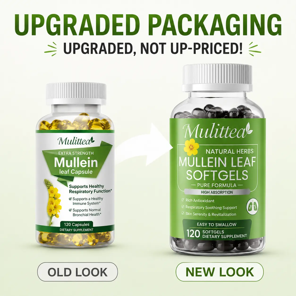 Mulittea Mullein Leaf Capsules Support Lung Cleanse & Cough Relief Respiratory Health