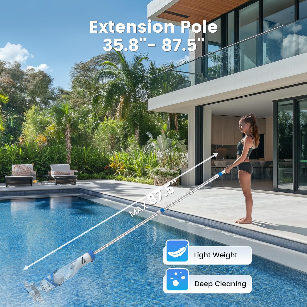 【Spring Cleaning】Enhulk Latest Upgrade PC22 Rechargeable Handheld Swimming Pool Vacuum Cleaner for Above Ground Pools, Telescopic Pole, 2 Suction Modes (H-Max Sand Mode), Ergonomic Handle, 18.5 Gals/Min Deep Cleaning, Filter Ball, Stairs/Corners Head, Han 【Spring Cleaning】Enhulk Latest Upgrade PC22 Rechargeable Handheld Swimming Pool Vacuum Cleaner for Above Ground Pools, Telescopic Pole, 2 Suction Modes (H-Max Sand Mode), Ergonomic Handle, 18.5 Gals/Min Deep Cleaning, Filter Ball, Stairs/Corners Head, Han