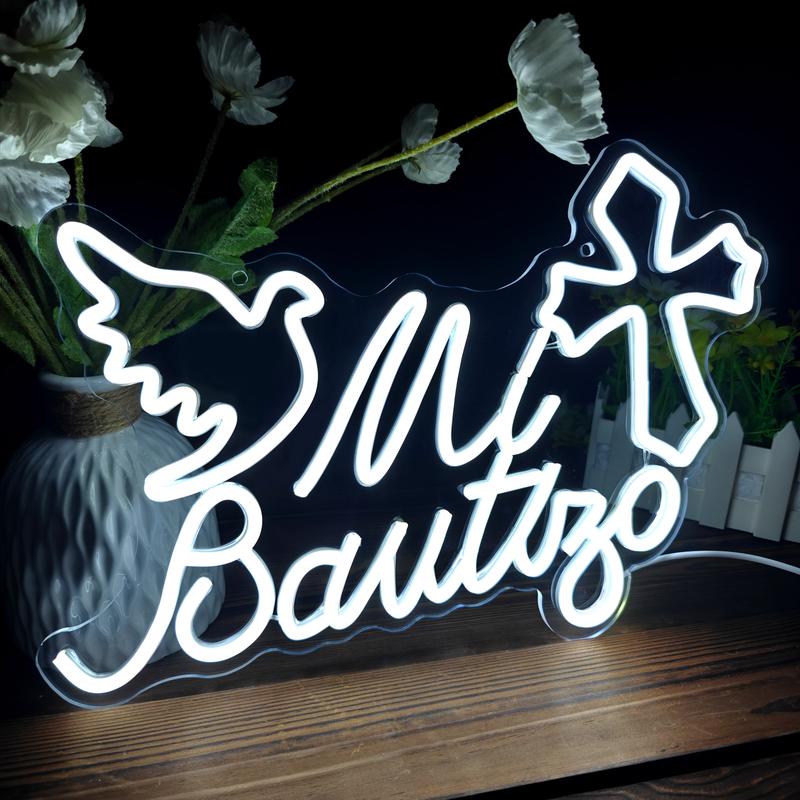 Mi Bautizo LED Neon Sign Baptism Party Decor Christening Event Decoration Photo Booth Hispanic Aesthetic Light USB Neon Light Bright Home Celebration Centerpiece Gift Trendy LED Light Entertainment