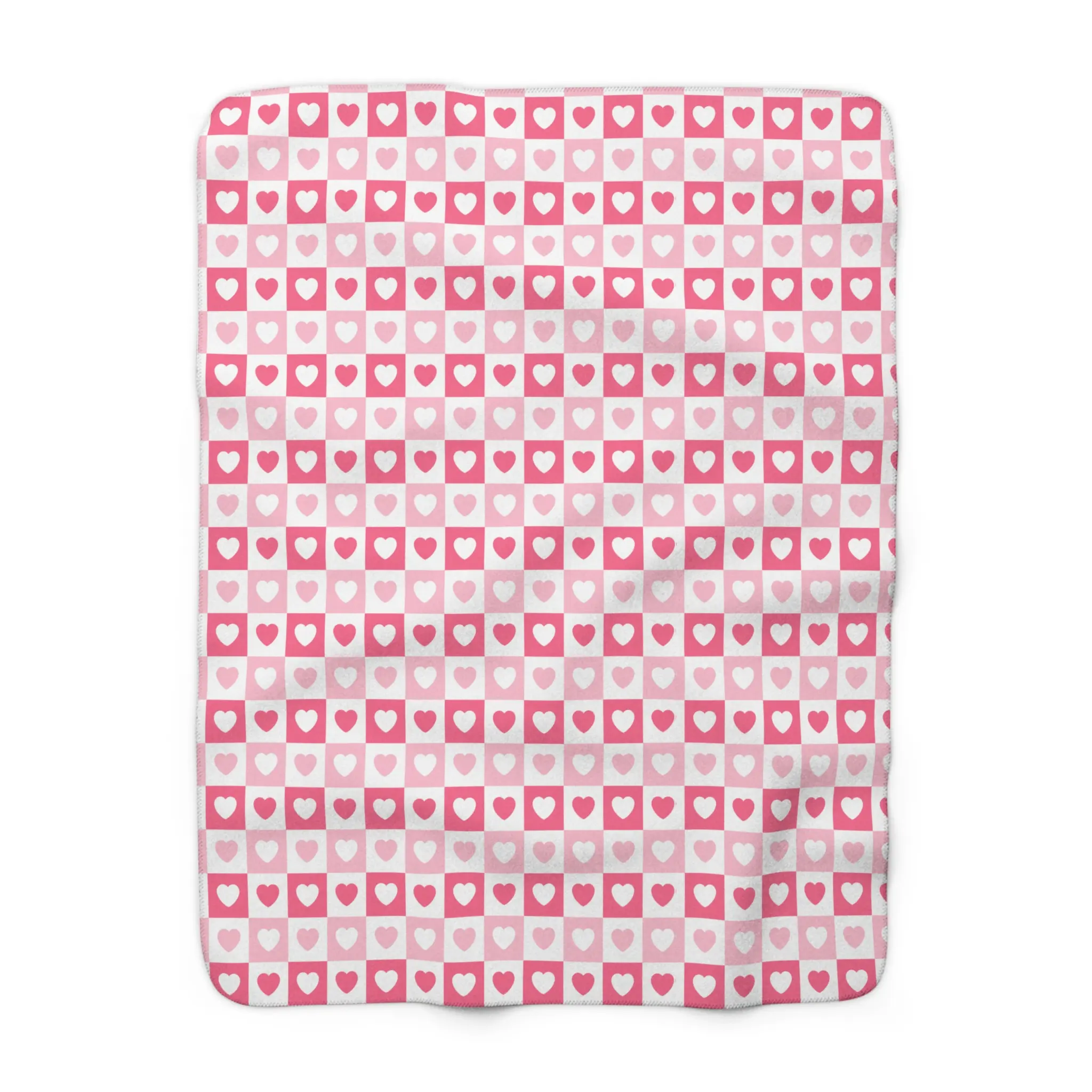 Pink Heart Checkerboard Fleece Blanket | Cozy Valentine's Day Gift | Soft & Stylish Throw Blanket