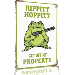 12×8in Aluminum Hippity Hoppity Metal Sign | Get Off My Property Funny Frog Warning Plaque for Home & Garden