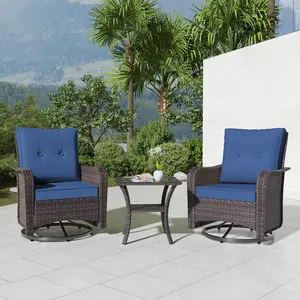 3 Pieces Patio Furniture Set,Outdoor Swivel Rocking Chairs Porch Furniture Patio Rattan Chairs with Table Lounge Modern