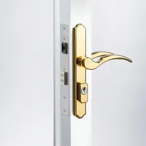 Storm Door Handle Replacement with Lock, Fits Storm & Screen Doors, Compatible with 1.1-1.97 Inch Thick Doors, 0.87 Inch & 1.02 Inch Backset Options (Brass)